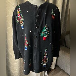 Victoria Jones Woman Black Cardigan ugly Christmas sweater size 1X